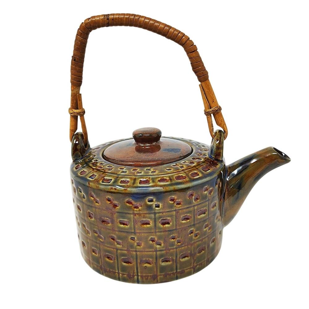 Pier 1 Imports Tenmokuyu Stoneware Teapot Tea Set Bamboo Japanese - Picture 4 of 14
